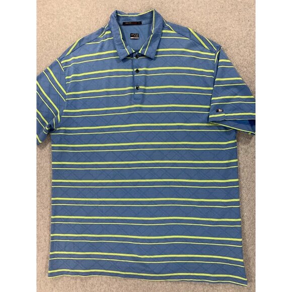 Tiger Woods Nike Fit Dry Striped Short Sleeve Polo Shirt‎ (Men's XXL) Blue - Picture 1 of 11